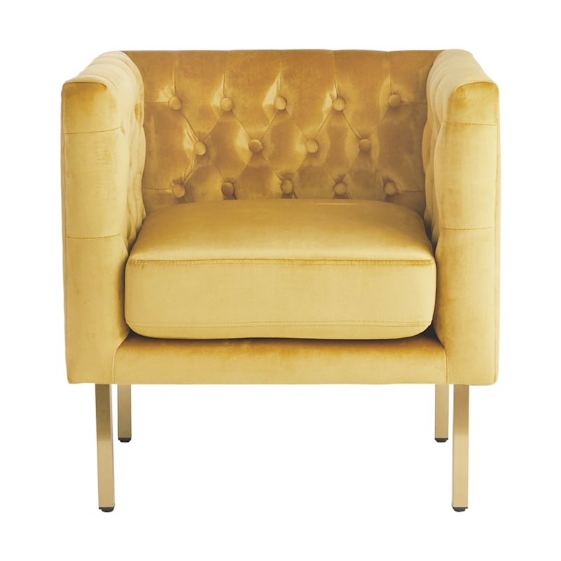Crosby St. Bendell Velvet Tufted Accent Chair, Yellow