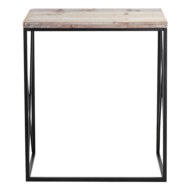 Metal X-Side Table with Wood Top, Large