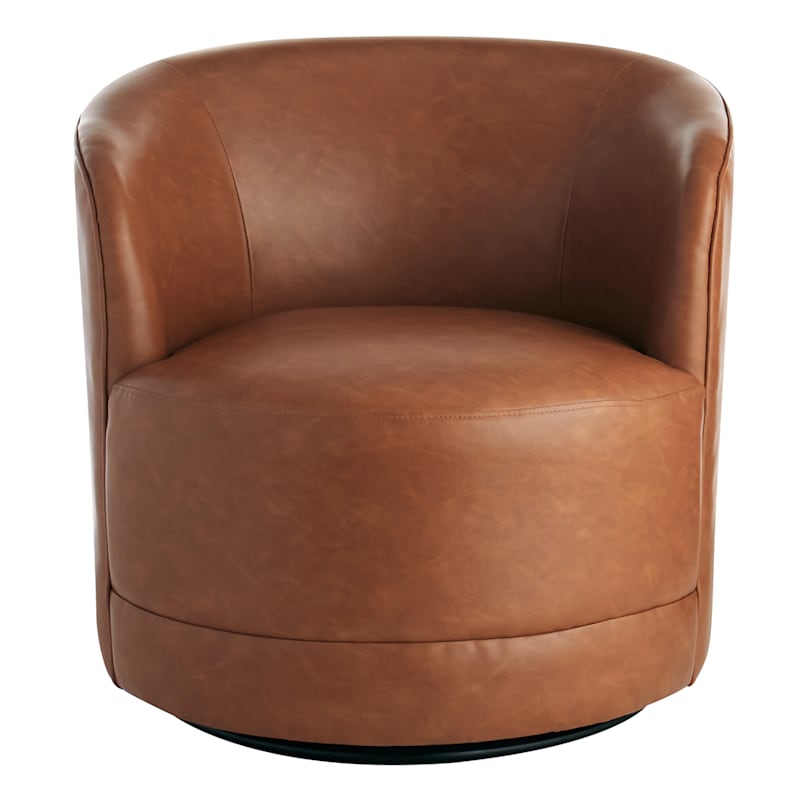 Crosby St. Sawyer Swivel Faux Leather Chair, Cognac