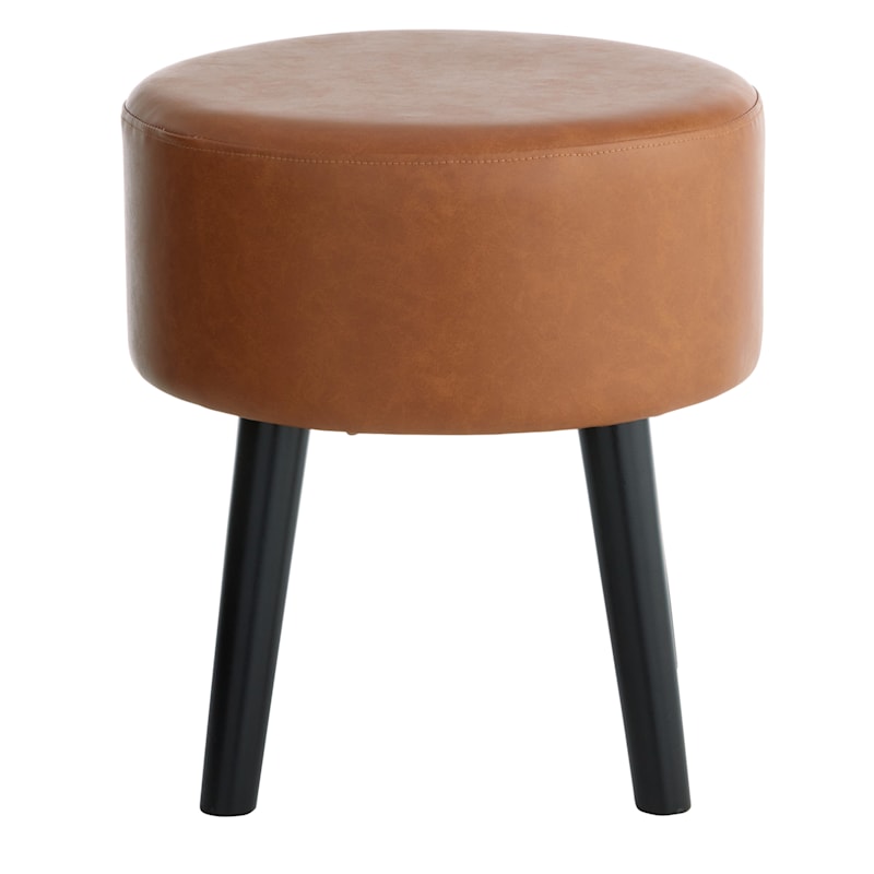 Emmy Stool with Black Wooden Legs, Cognac Faux Leather