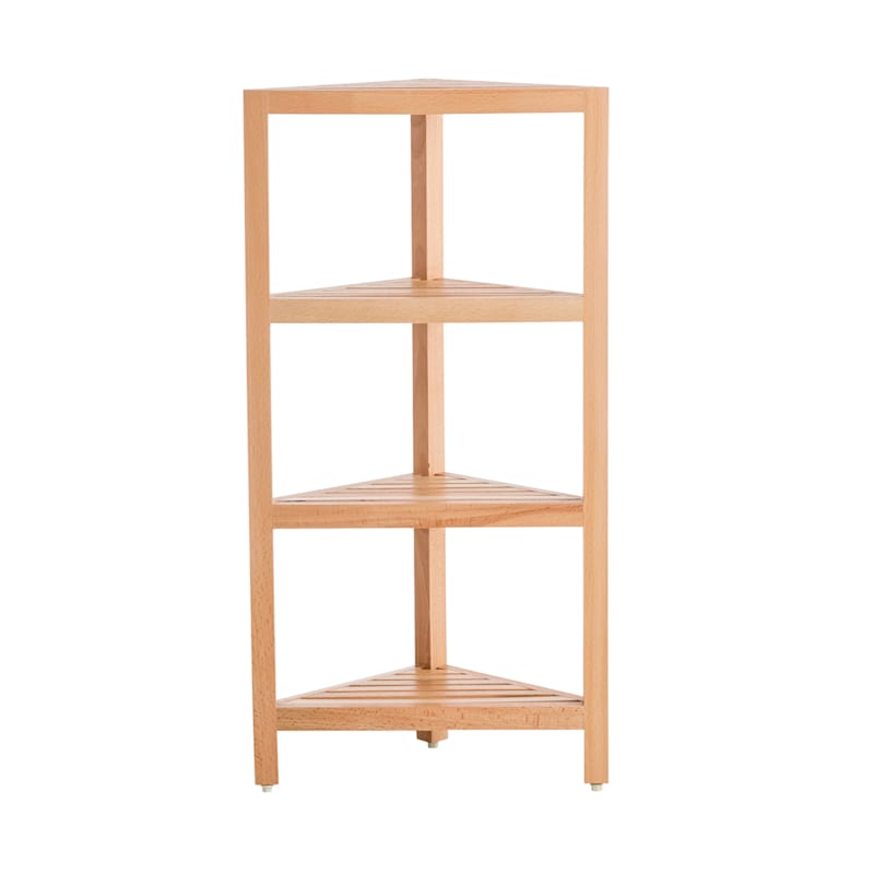 4-Tier Natural Wood Corner Shelf Stand