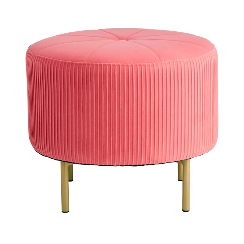 Piper Round Ottoman, Bright Pink Velvet