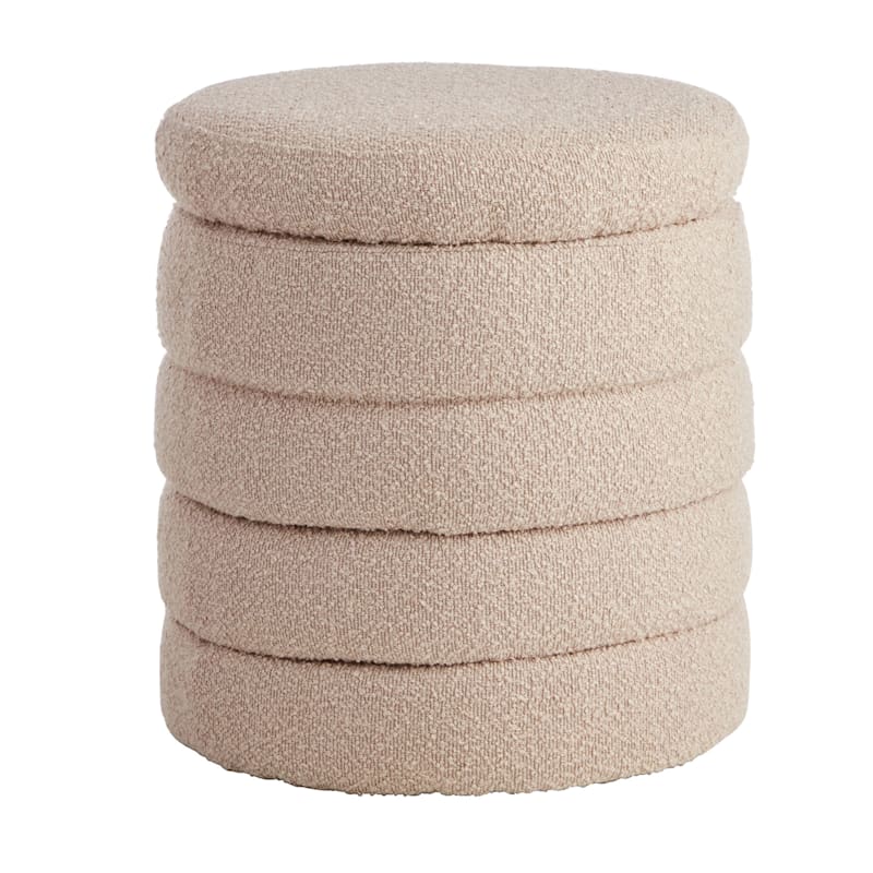 Crosby St. Pax Boucle Round Storage Ottoman, Taupe