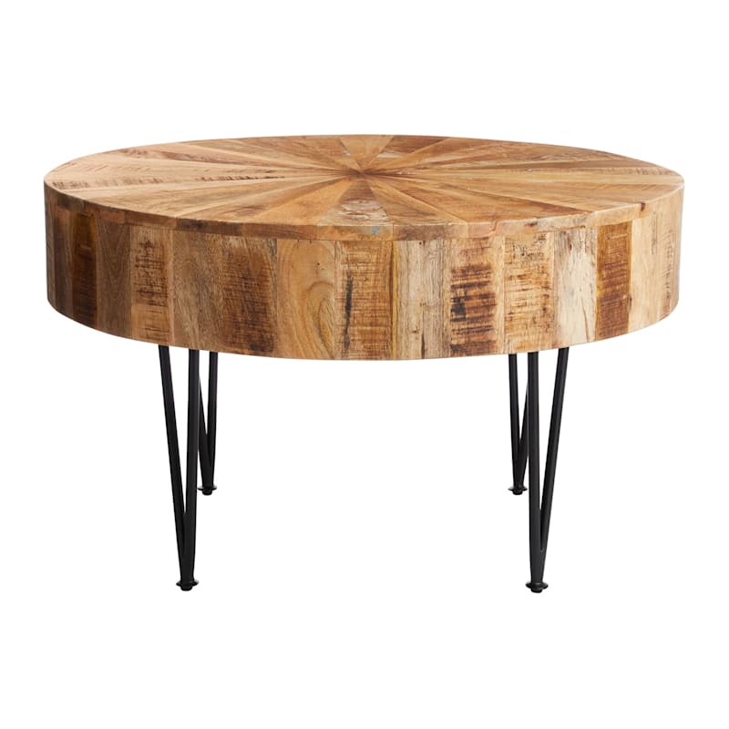Found & Fable Round Mango Wood Coffee Table With Metal Hairpin Legs, Mango