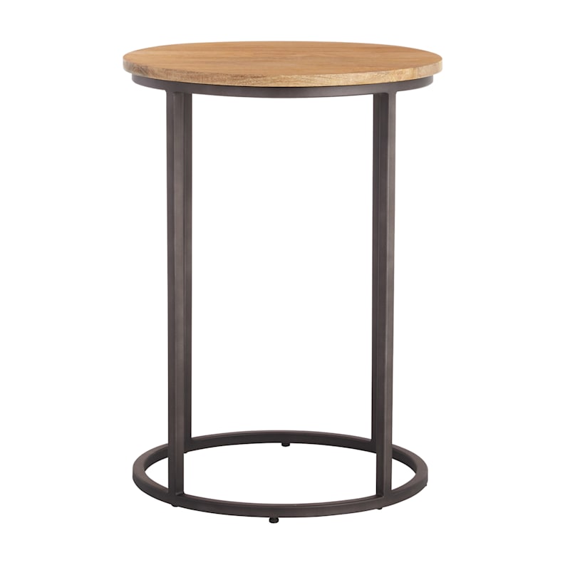 Honeybloom Quin Wooden Top with Metal Cage Accent Table