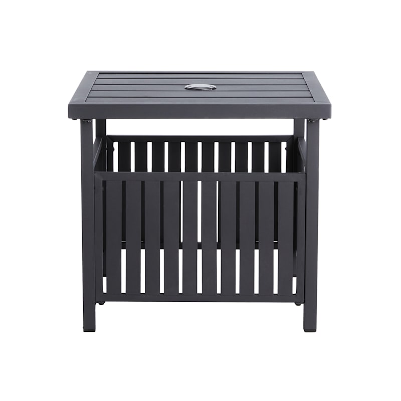 Grammercy Square Black Steel Slat Patio Umbrella Table, 20"