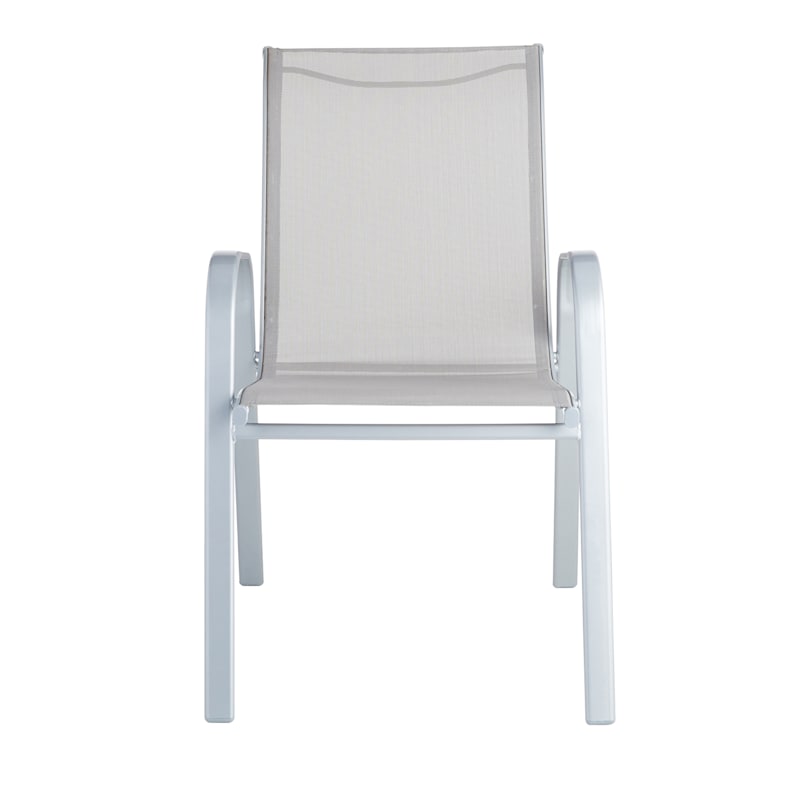 Stackable Sling Patio Chair, Silver & Grey