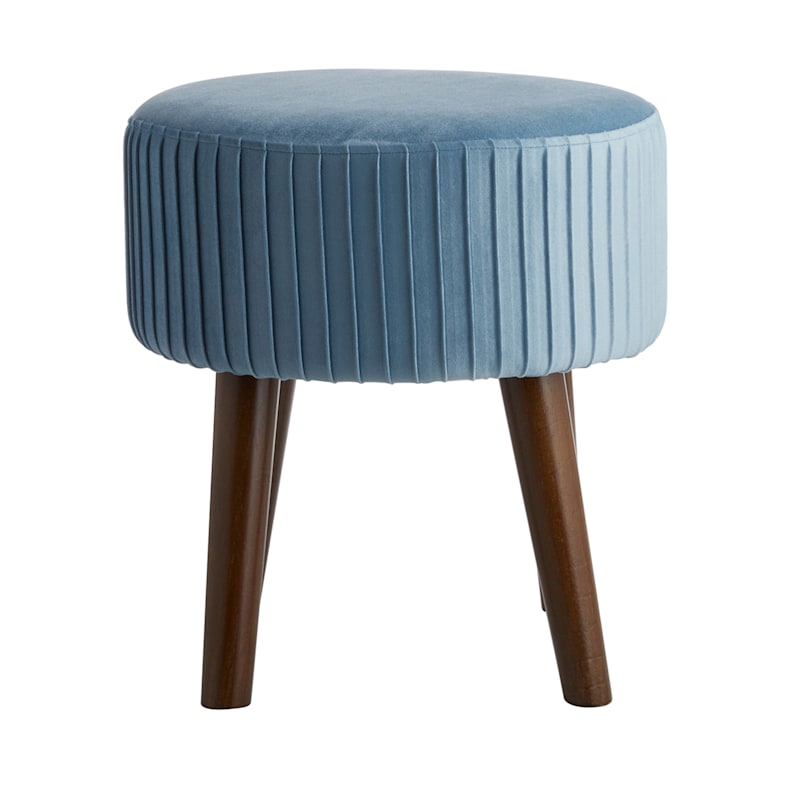 Emmy Stool with Dark Wooden Legs, Light Blue Velvet