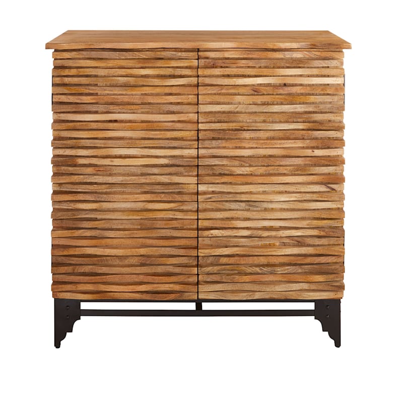 Wave Wooden Cabinet, Natural Mango Wood Finish