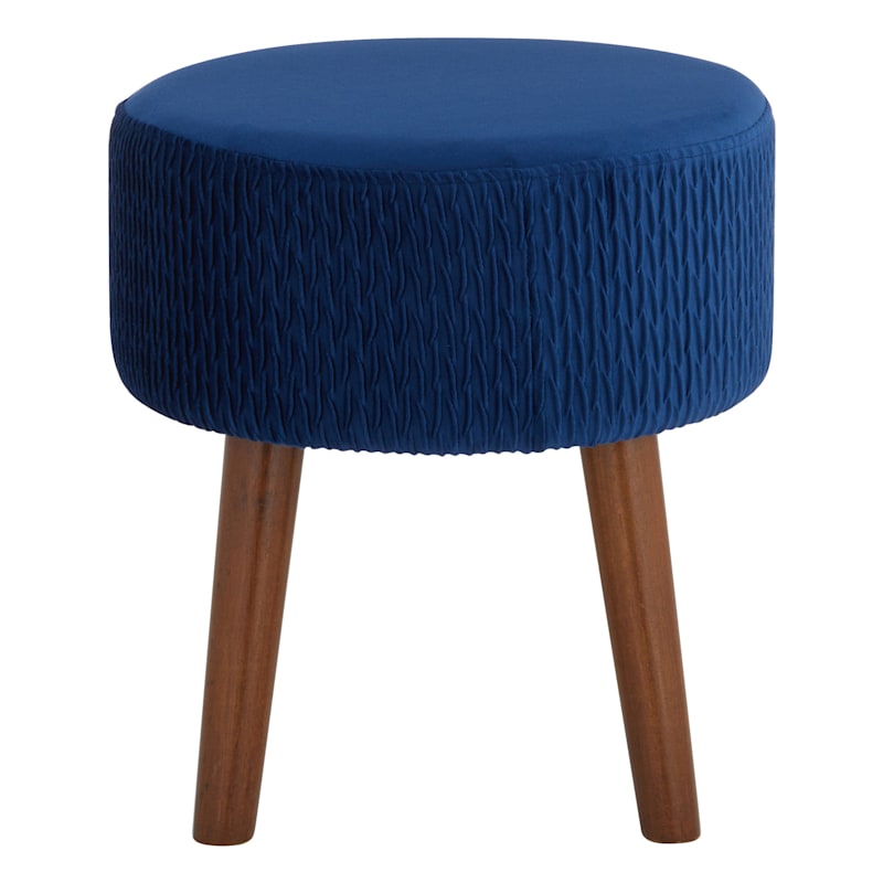 Emmy Stool with Dark Wooden Legs, Dark Blue