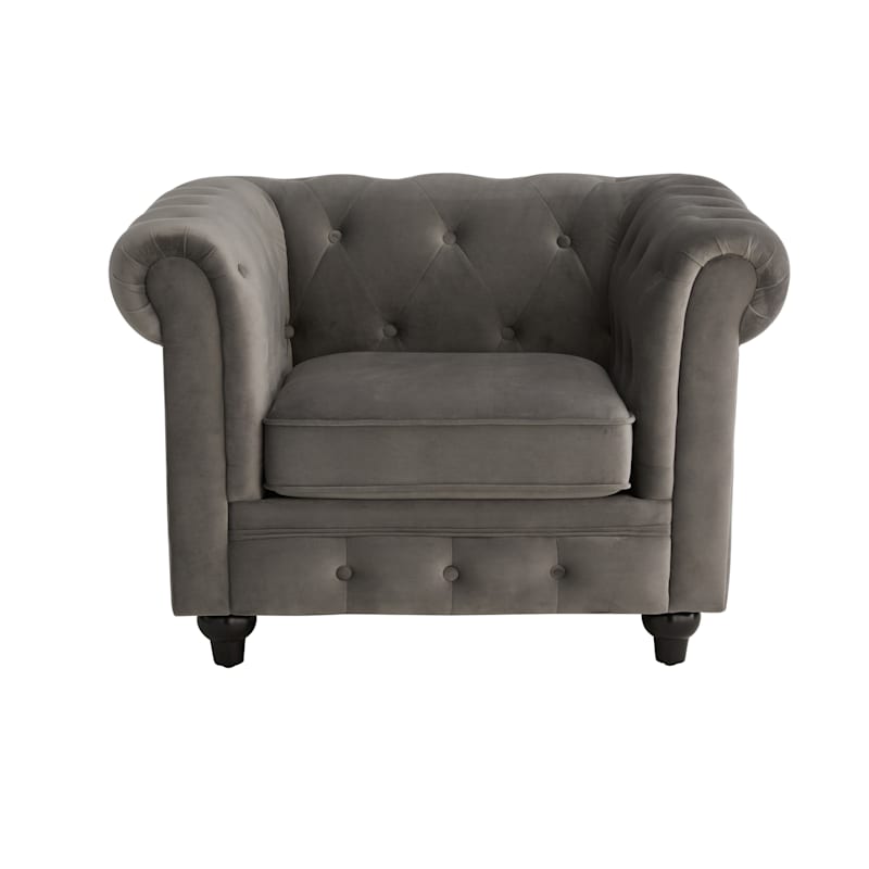 Providence Chesterfield Tufted Accent Chair, Grey Velvet