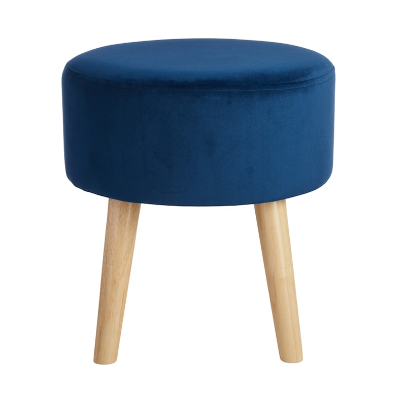 Emmy Stool with Wooden Legs, Navy Corduroy