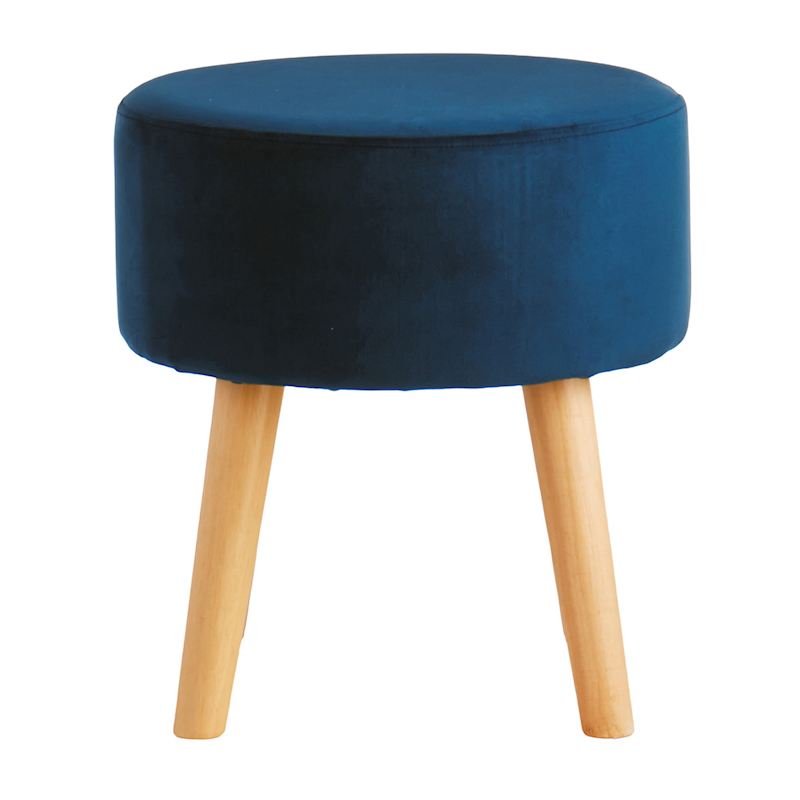 Emmy Stool with Wooden Legs, Navy Blue Velvet