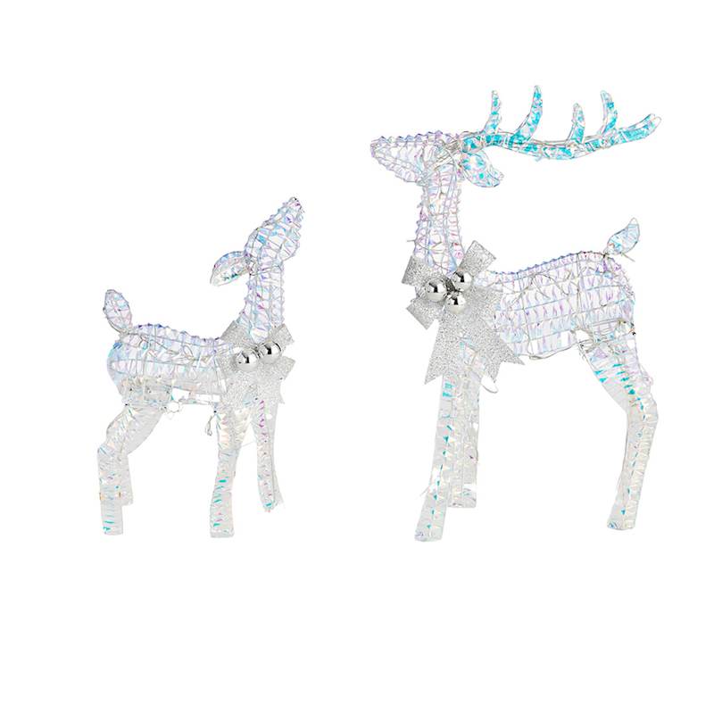 Set of 2 Pre-Lit Reindeer with Silver Bows