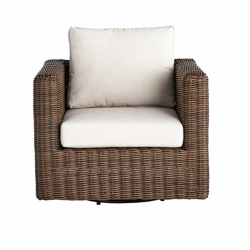 Highland Brown Wicker with Sand Cushions Swivel Patio Armchair