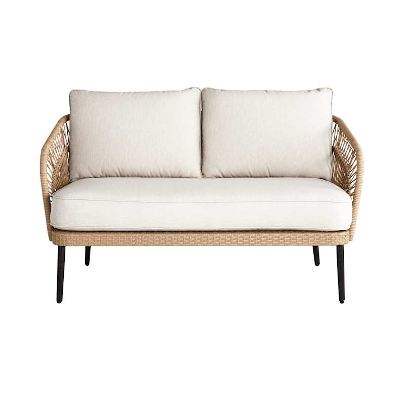 Paloma Taupe Patio Loveseat Wicker with Sand Cushions