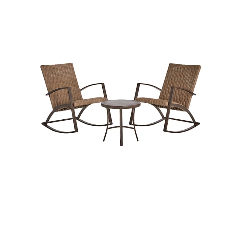 Winslow 3-Piece Padded Wicker Rocking Patio Chat Set, Brown