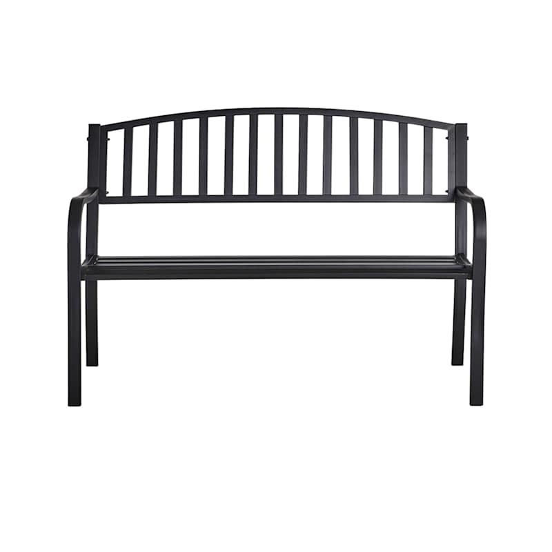 Steel Slat Back Patio Bench, Black