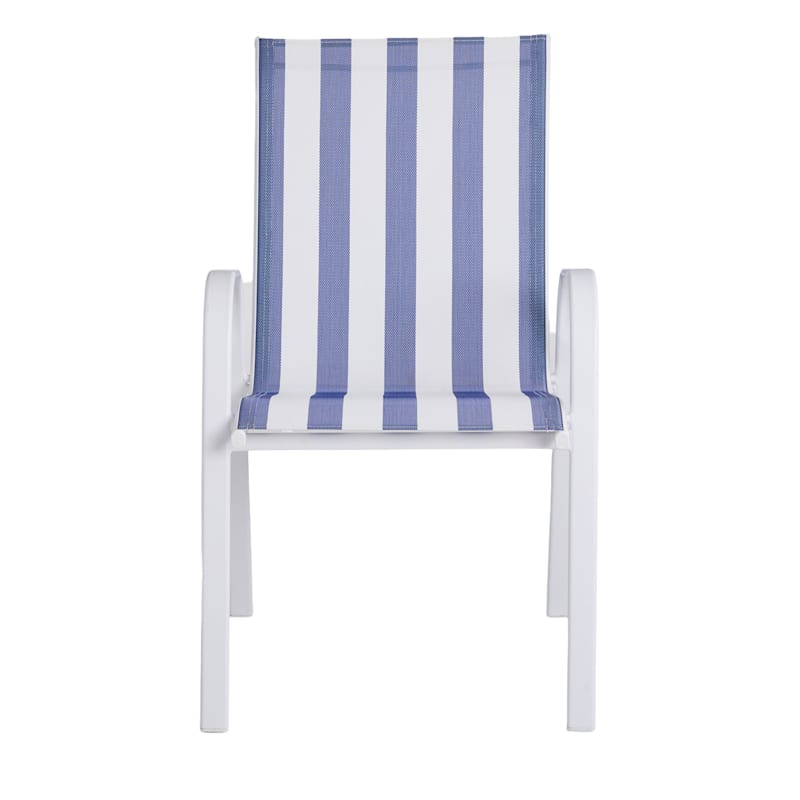 Stackable Sling Patio Chair, Blue & White Cabana