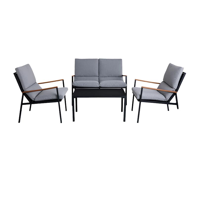 Crosby St. Porter 4-Piece Graphite Metal with Stone Cushions Seating Patio Set