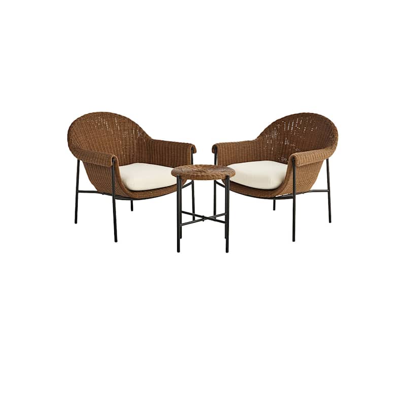 3-Piece Grenada Chat Set, Brown Wicker with Natural Canvas Cushions