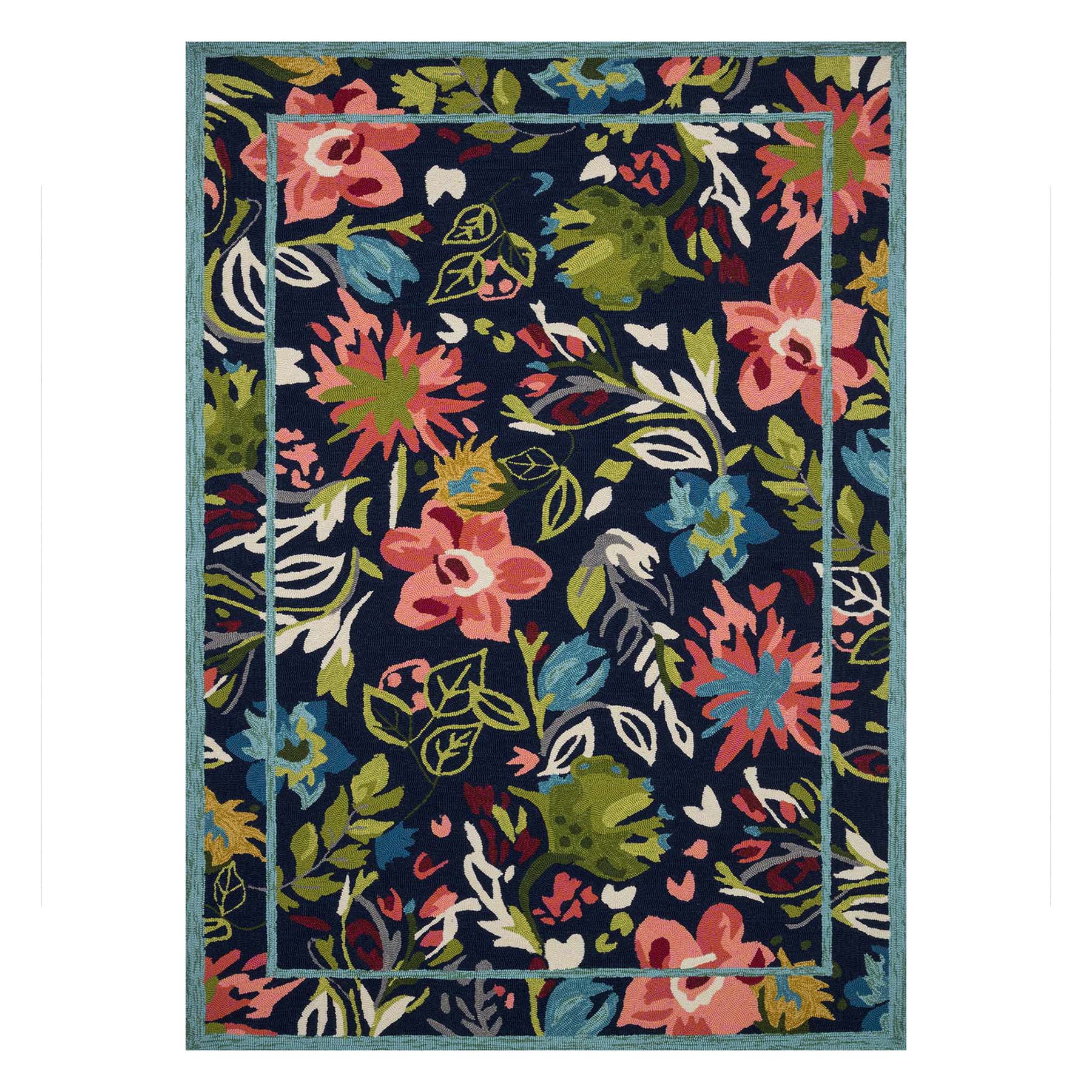 (E224) Santa Monica Blue Floral Indoor & Outdoor Area Rug, 6x9