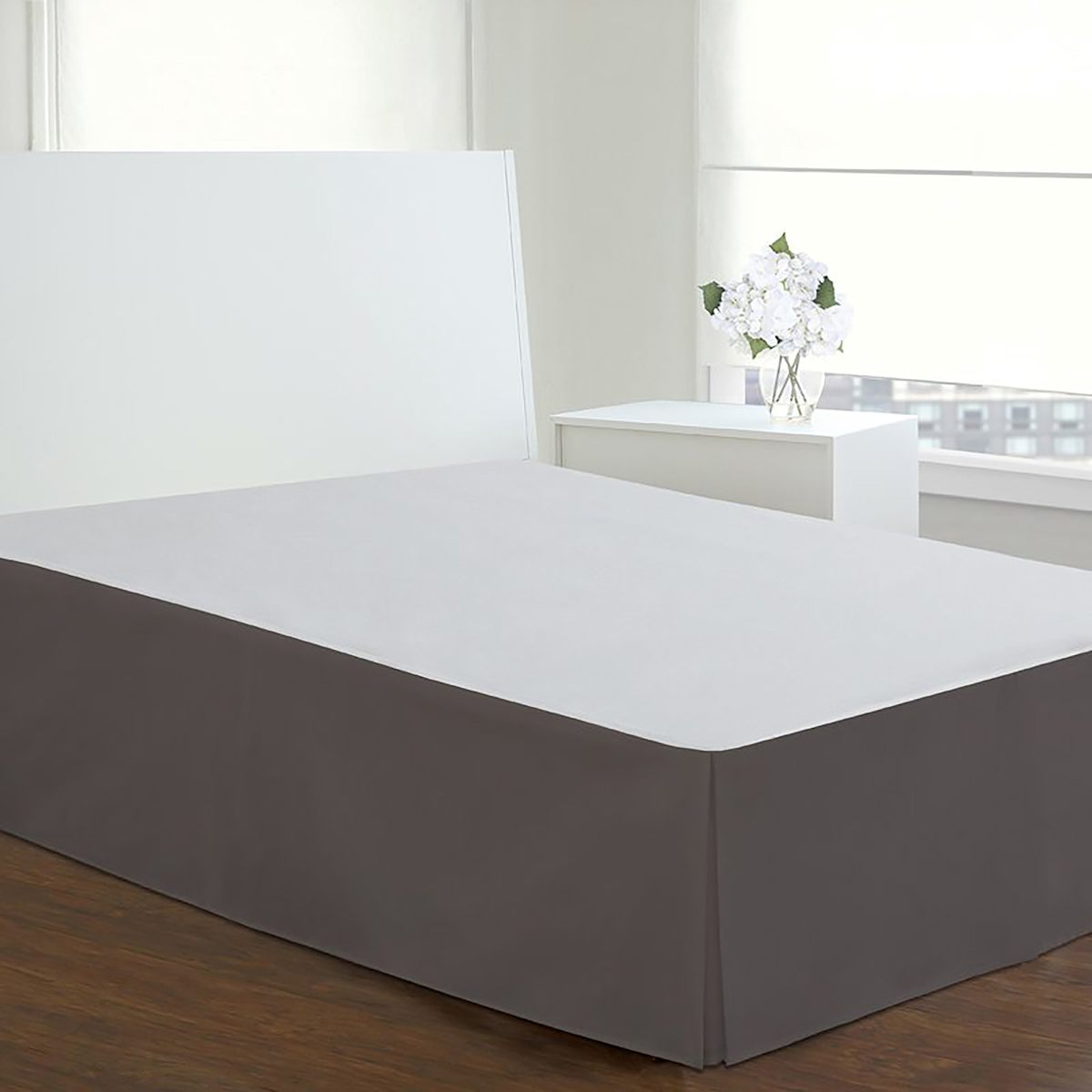 Grey Pleated Bed Skirt Queen