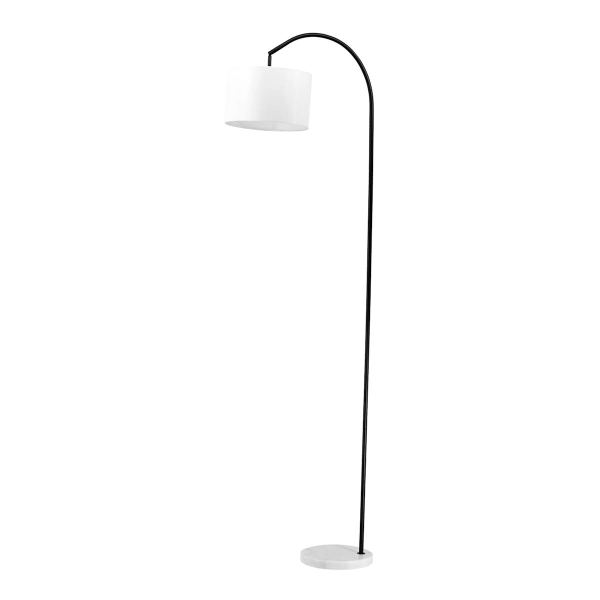 Black Arc Floor Lamp with Marble Base White Fabric Drum Shade 70