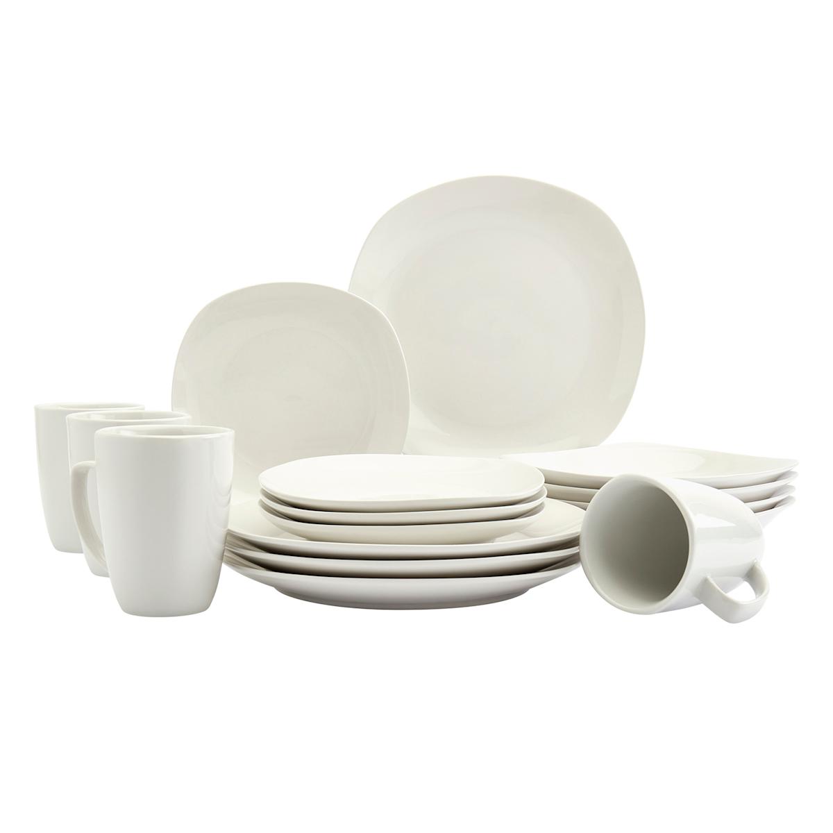 16 Piece Square Coupe Dinner Set White Ceramic Sold by at Home