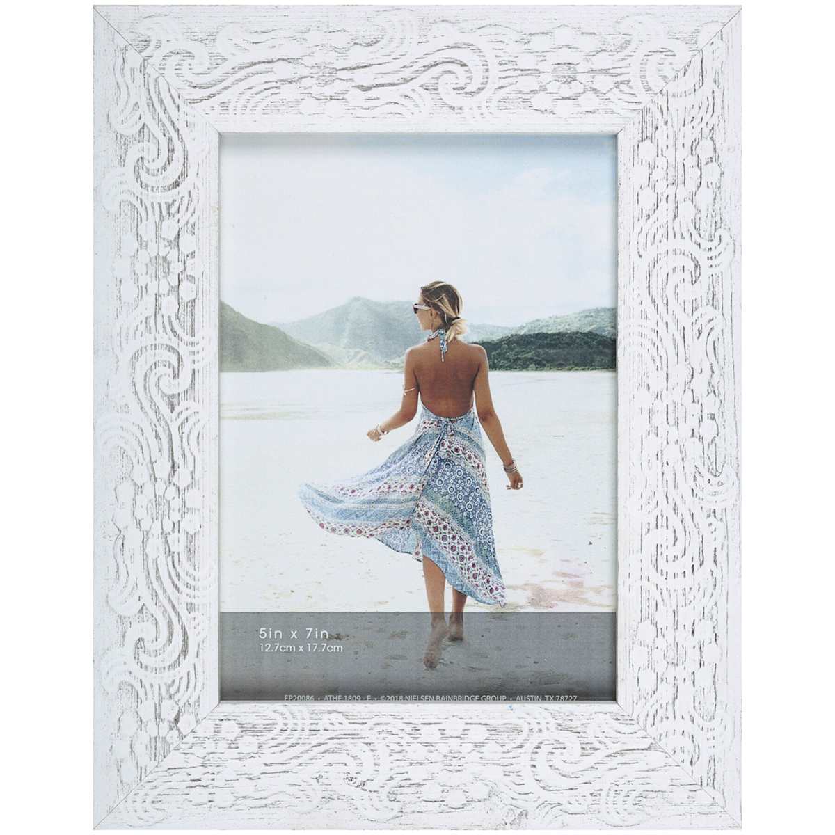 Whitewash Floral Patterned Profile Tabletop Picture Frame 5x7