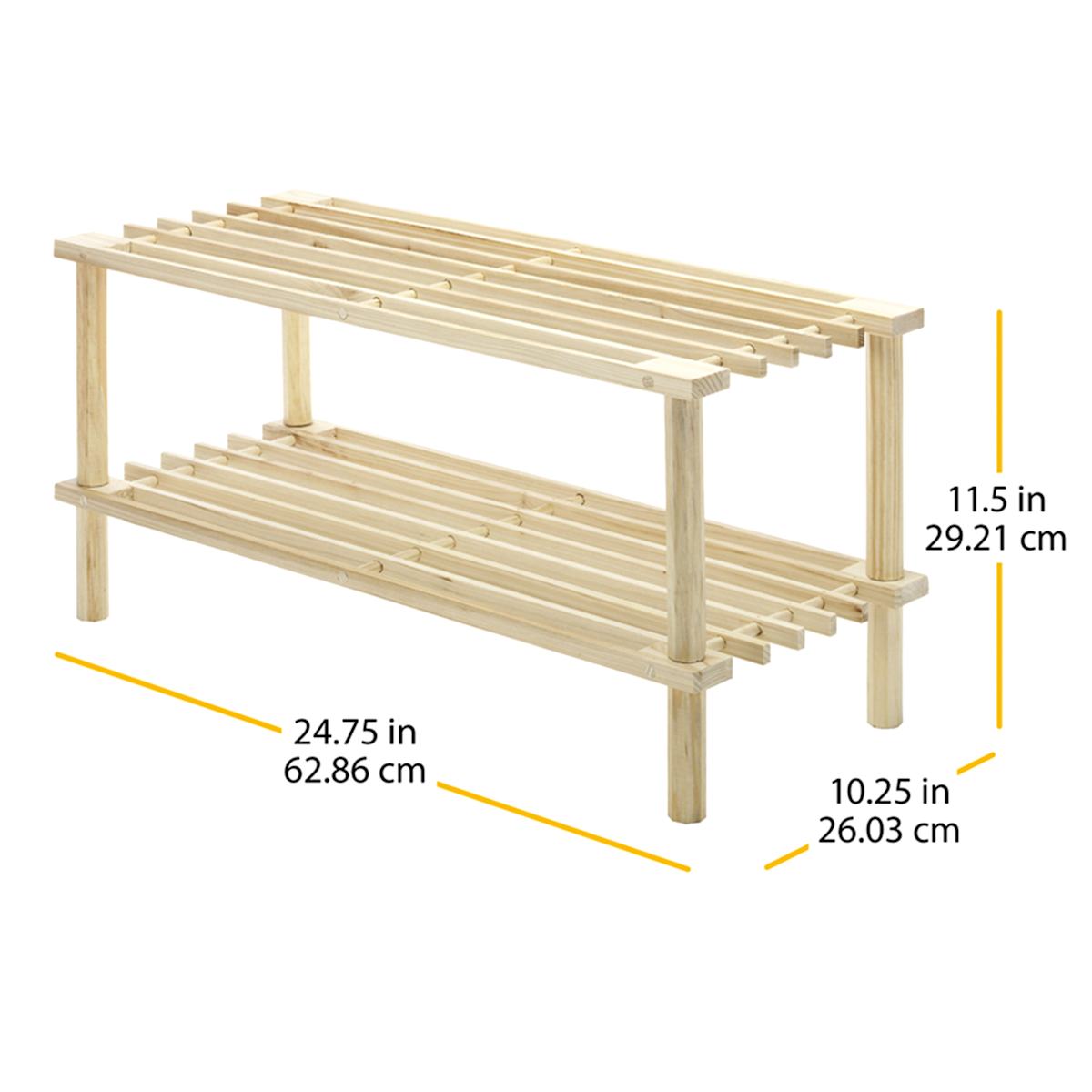 2 Tier Natural Wooden Shoe Rack At Home