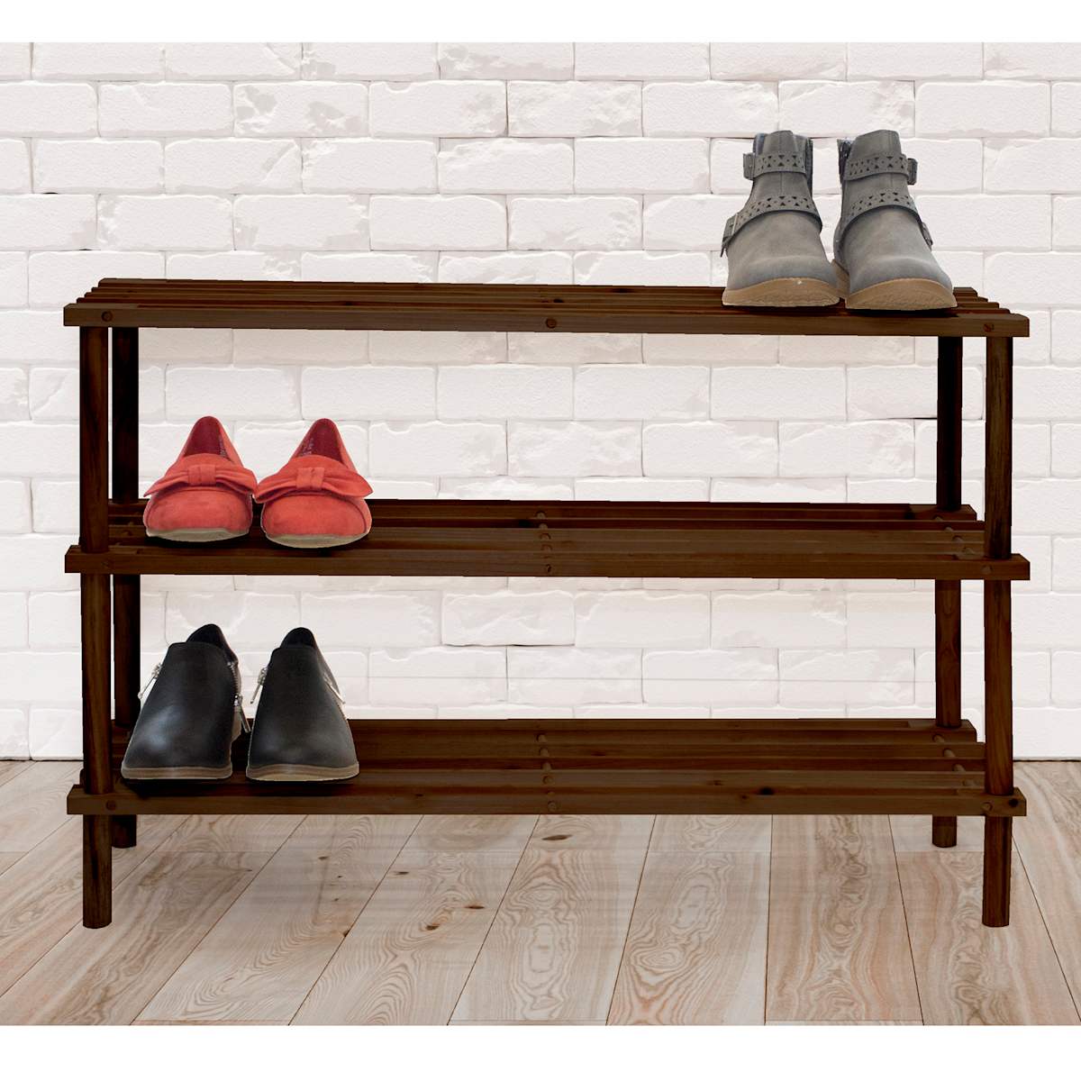 3 Tier Wooden Shoe Rack Espresso Brown