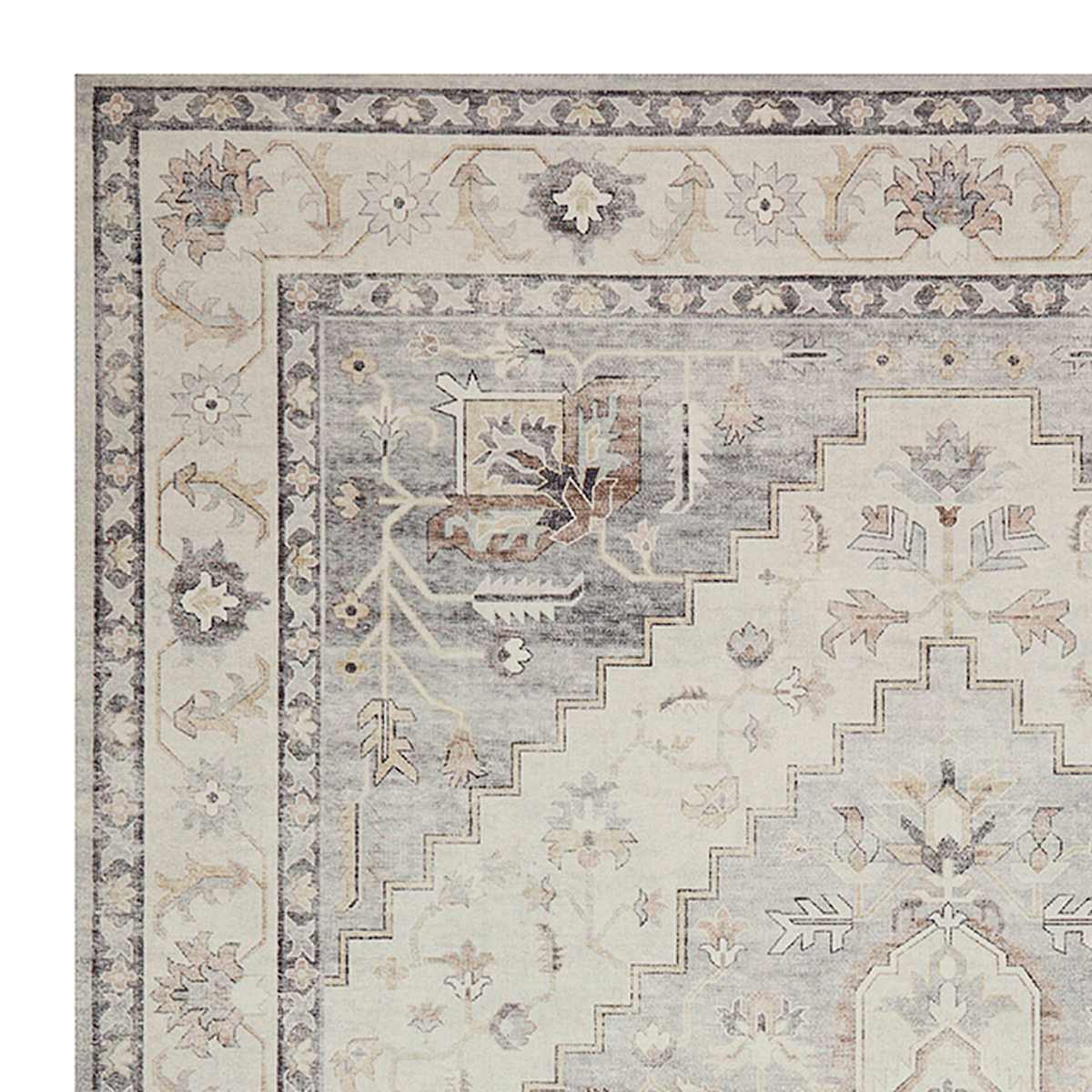 D576) Honeybloom Grand Villa Taupe Medallion Runner, 2x7