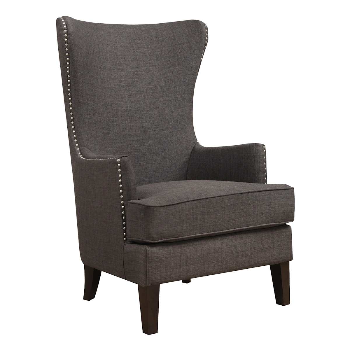 Kori Charcoal Grey High Back Accent Chair with Nailhead Trim