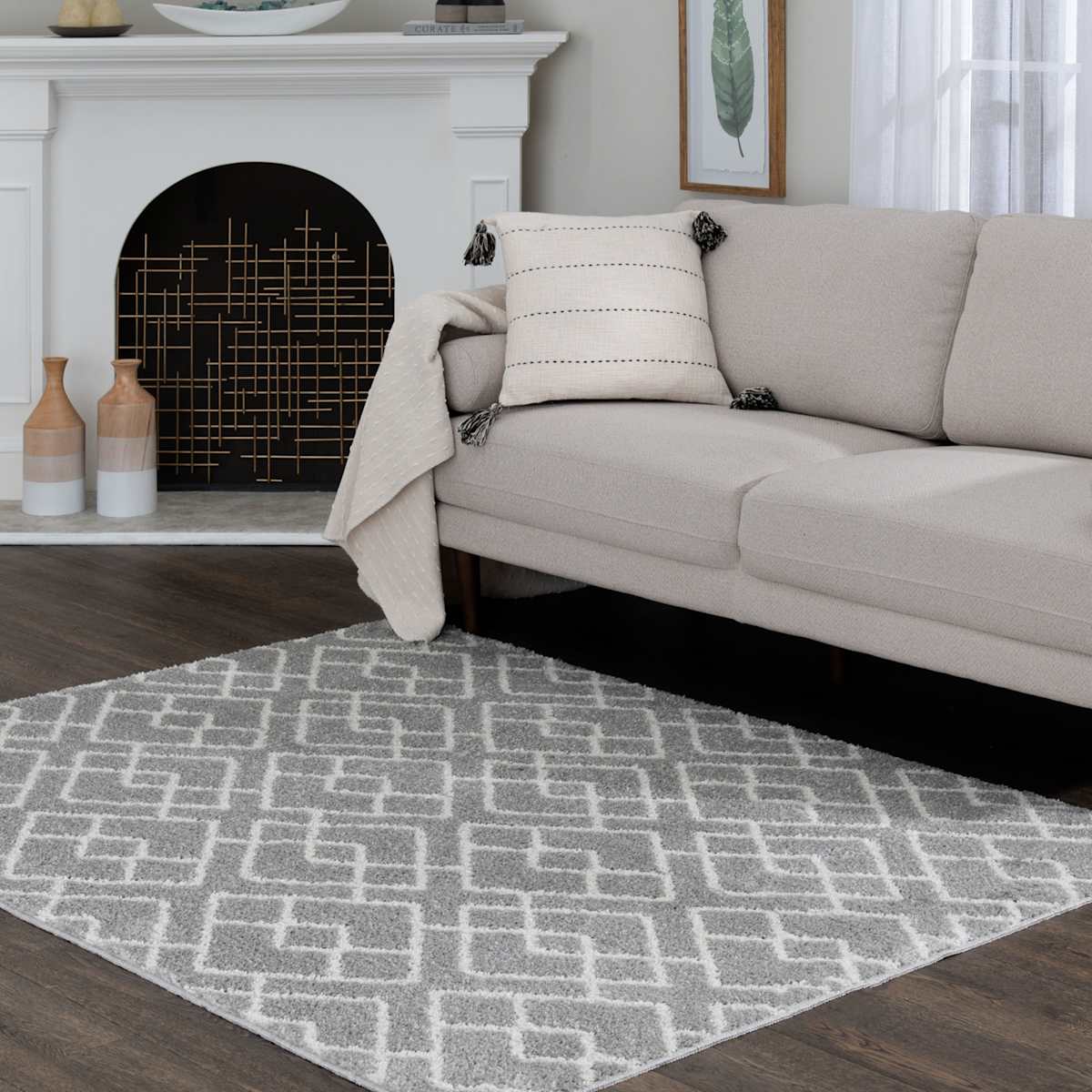 Salinas Grey and White Diamond Design Area Rug 8x10 At Home