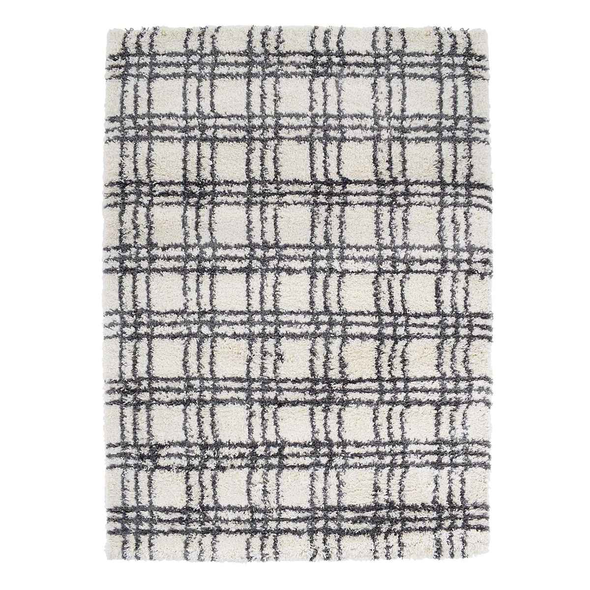 Honeybloom Ivory and Dark Grey Plaid Design Shag Area Rug 5x7 At Home