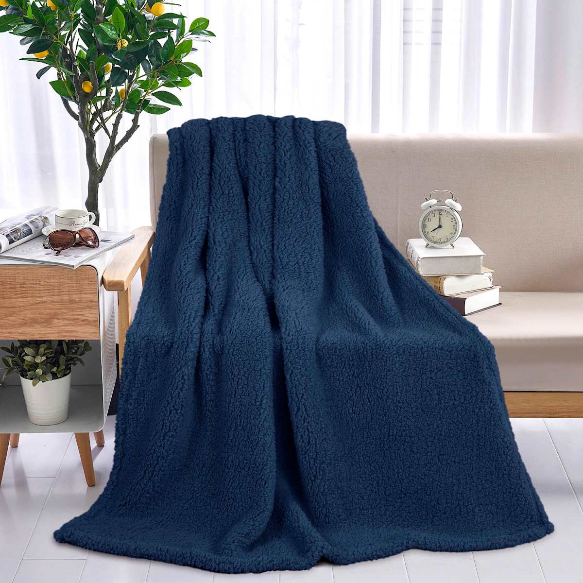 Navy blue sherpa blanket new arrivals