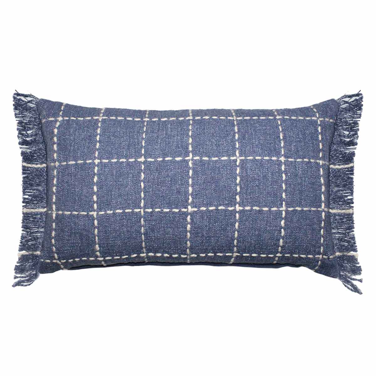 Kantha Navy Fringe Throw Pillow 14x24