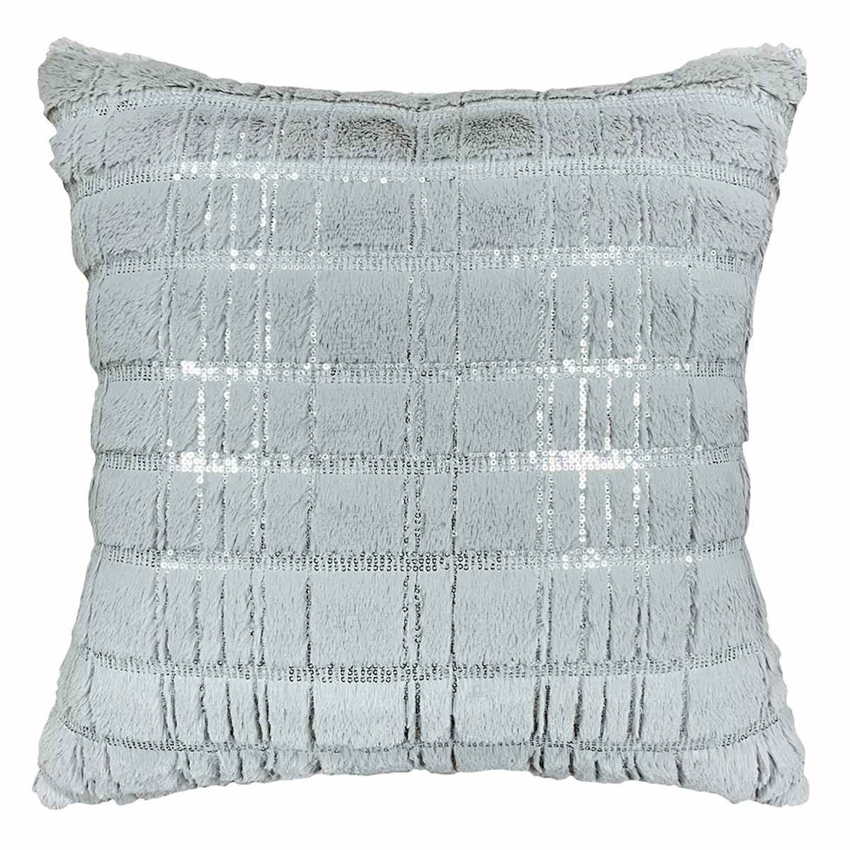 Laila Ali Grey Glittered Plush Grid Throw Pillow 18