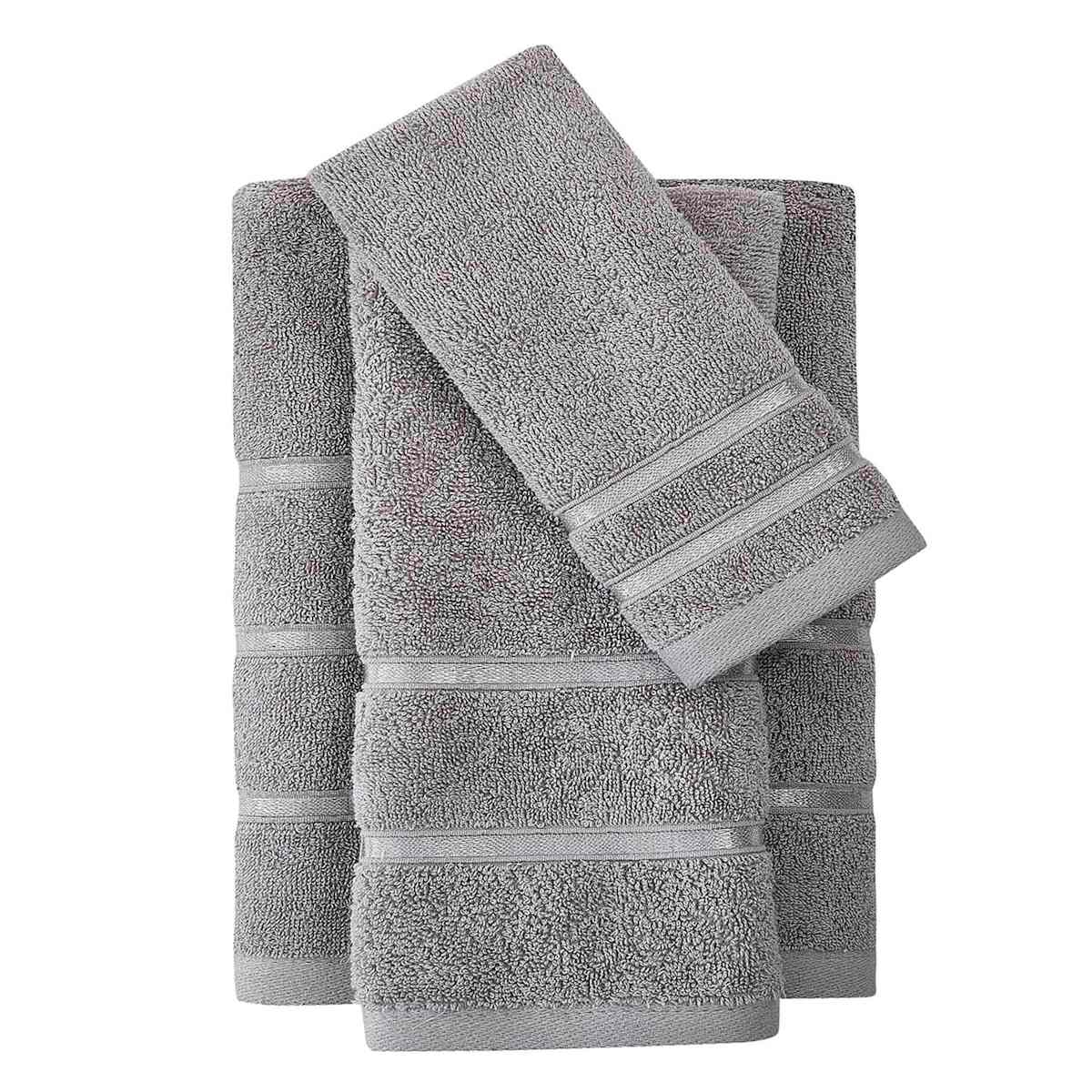 Providence Sterling Grey Fingertip Towel with Silver Metallic Detail 11x18