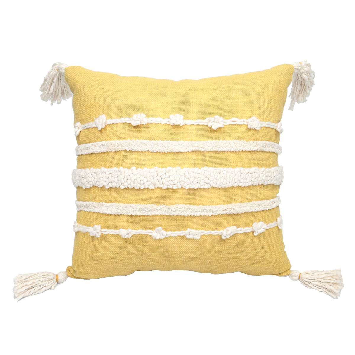 Yellow Embellished Tassel Throw Pillow 18