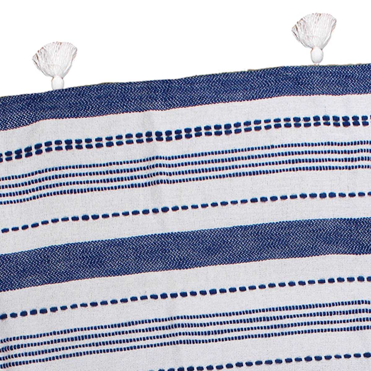 Navy Blue Woven Striped Tassel Throw Blanket 50x60