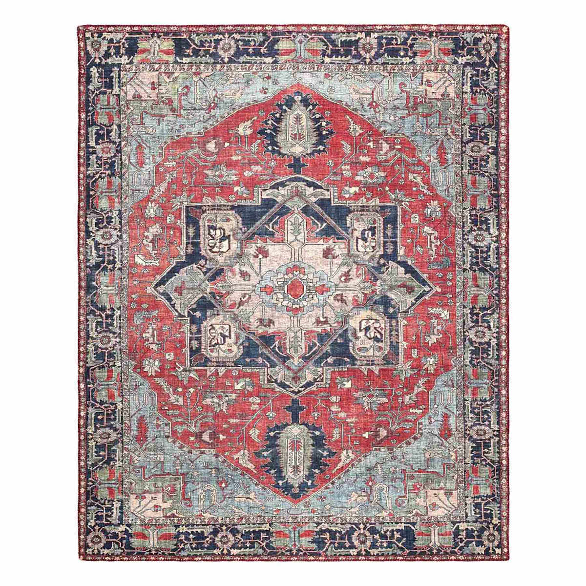 D473) Fenix Red Medallion Chenille Area Rug, 8x10