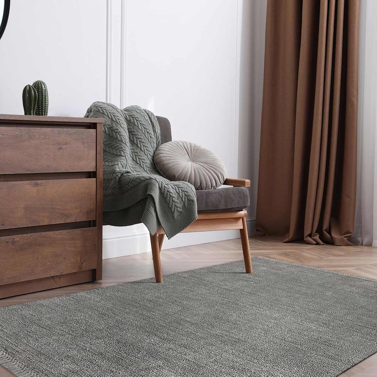 B731) Crosby St. Hollis Grey Woven Fringe Area Rug, 8x10