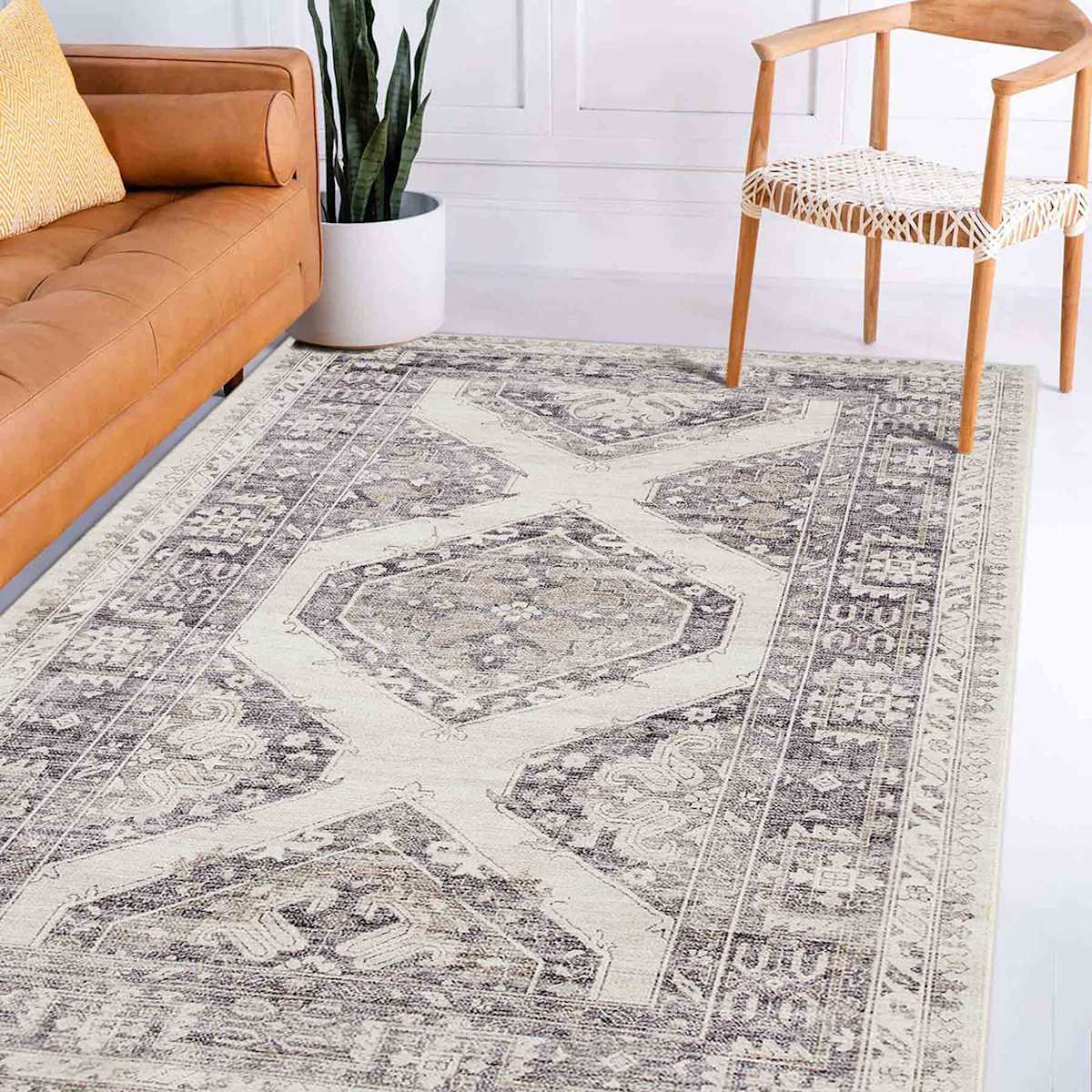 Grey and White Floral Washable Area Rug 5x7 Washable Rugs At Home