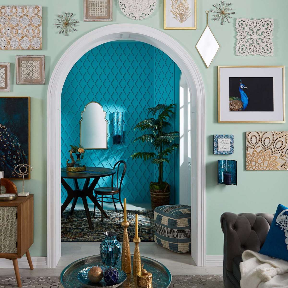 at Home Metal Wall Sconce with Blue Tiled Mosaic Glass 10