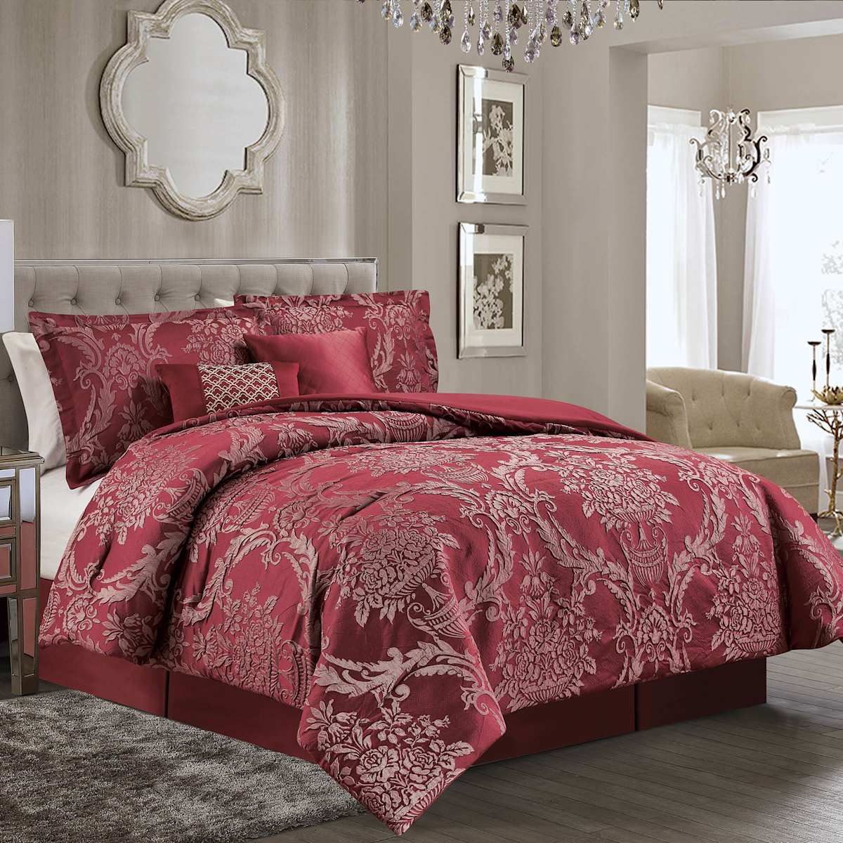 Queen red comforters discount