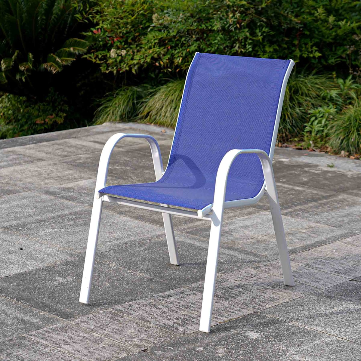 Blue sling back patio chairs discount