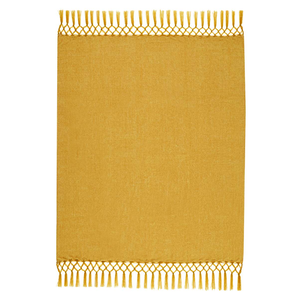 Yellow Chenille Throw Blanket with Macrame 50x60