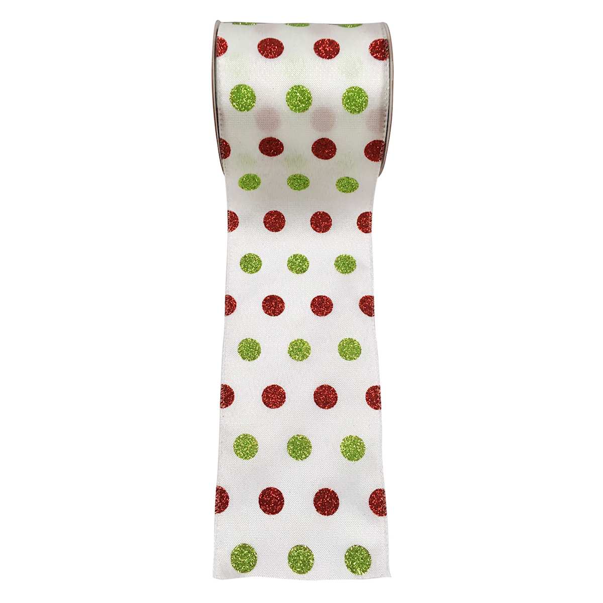 White with Green Red Polka Dots Ribbon 4in Holiday Decor At Home